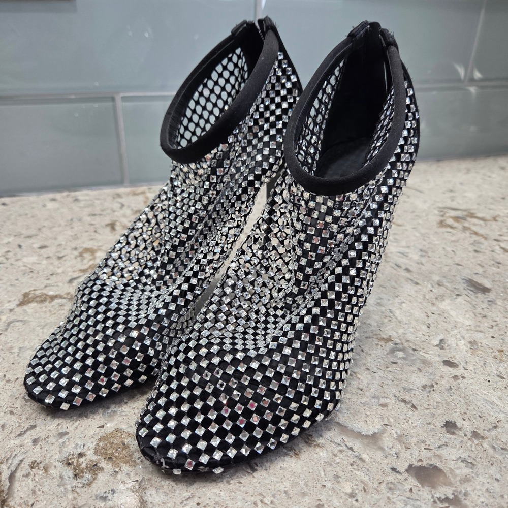 Dolce & Gabbana Crystal Mesh Stiletto Heeled Ankle Boots Shoes Black Size 39 1/2
